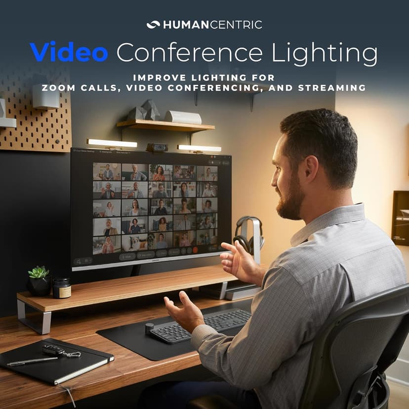 HumanCentric Video Conference Lighting - Webcam Light for Streaming, LED Monitor and Laptop Light for Video Conferencing, Zoom Lighting for Computer, Replace Ring Light for Zoom Meeting, Double Kit