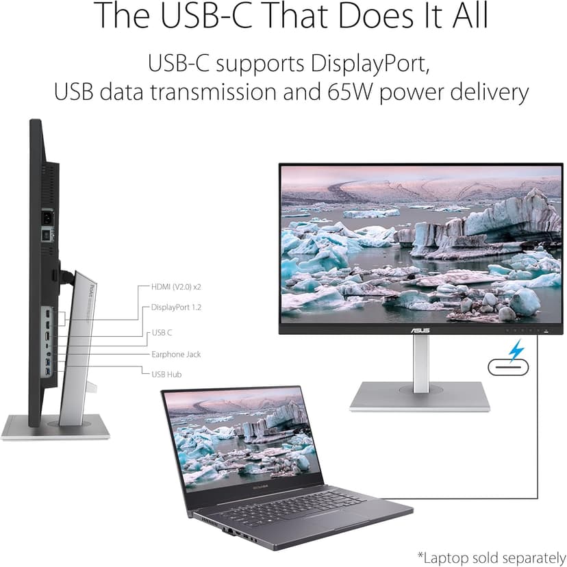 ASUS ProArt Display PA279CV 27” 4K HDR UHD (3840 x 2160) Monitor, IPS, 100% sRGB/Rec. 709, ΔE < 2, USB-C DisplayPort HDMI USB hub, Calman Verified, Compatible With Laptop & Mac Monitor,BLACK