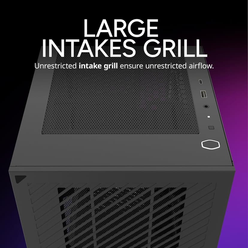 Cooler Master Elite 301 Lite Micro-ATX High Airflow Minimalist PC Case, 365mm GPU Max, Compatible RTX 5080|RX 7090 XT, 280mm AIO Max, Type C, Tempered Glass, 120mm PWM Fan, Intakes Grill