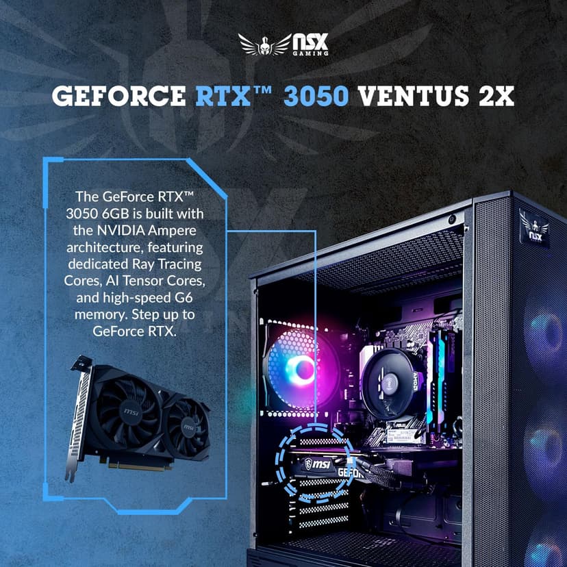 Tomcat Desktop Pc Ryzen 5 5500, RTX 3050 6GB, (2 * 8GB) 16 Gb RAM 3600 RGB, SSD 480GB M.2 NVME, W11, WiFi Ready, Mouse and Keyboard, 1 Year Manufacturer