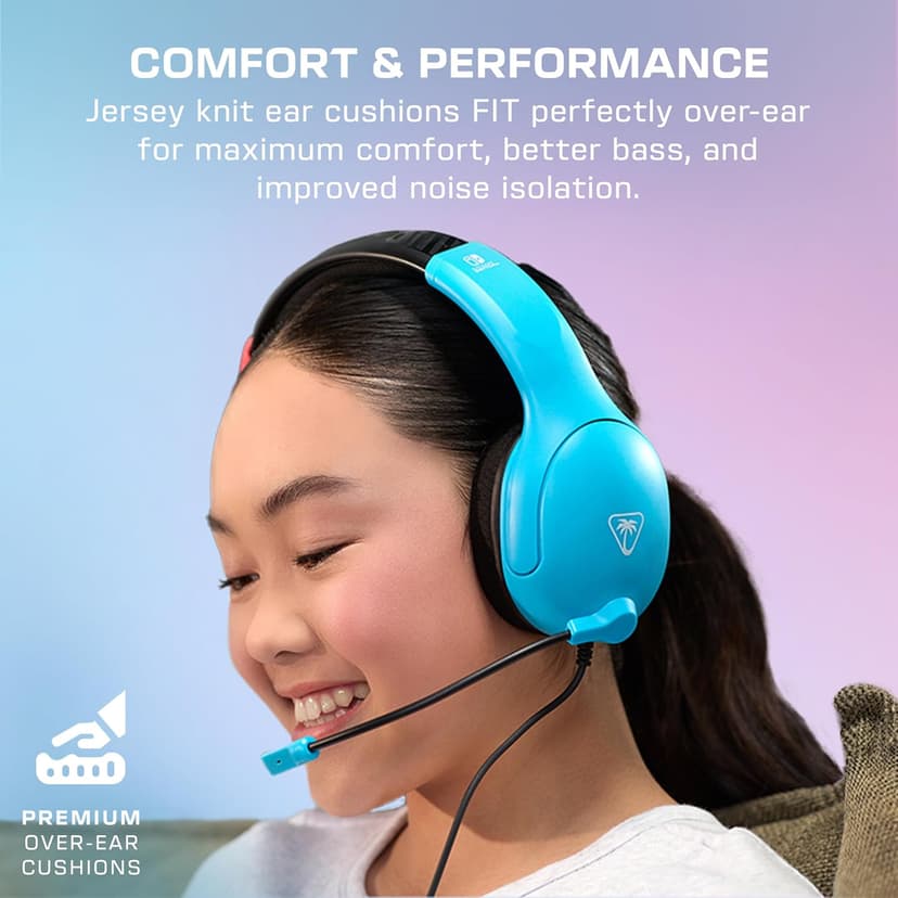 Turtle Beach Airlite Fit Wired Gaming Headset: Officially Licensed for Nintendo Switch, Nintendo Switch Lite & OLED Model - Flip-to-Mute Mic, Over-Ear Comfort Cushions, 40mm Speakers - Neon Blue & Red