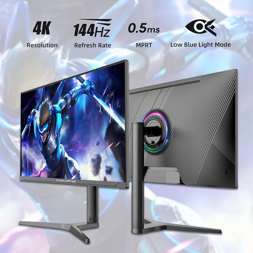 Haurve 32” UHD 4K 144Hz Gaming Monitor with Height Adjustable Stand, PD 90W, HDMI 2.1, DP 1.4, USB-C, RGB, Speakers, 0.5ms, 3840X2160 Display, (HG3214K)