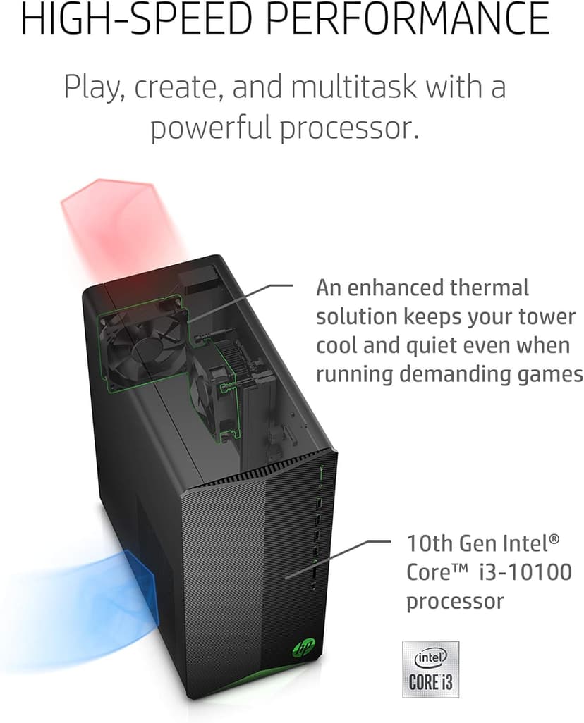 HP Pavilion Gaming Desktop, NVIDIA GeForce GTX 1650 SUPER, Intel Core i3-10100, 8 GB DDR4 RAM, 256 GB PCIe NVMe SSD, Windows 11, USB Mouse and Keyboard, Compact Tower Design (TG01-1022, 2020)