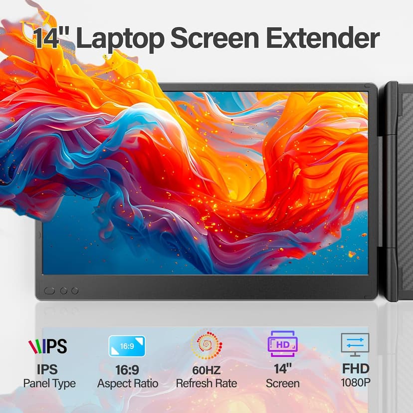 2025 New Upgraded Laptop Screen Extender Portable Monitor, 1080P FHD IPS Screen, Monitor Extender for Laptop, Fit for 13-17" Laptop, Plug & Play Compatiable with Windows/Mac/Android/Switch (14 inch)
