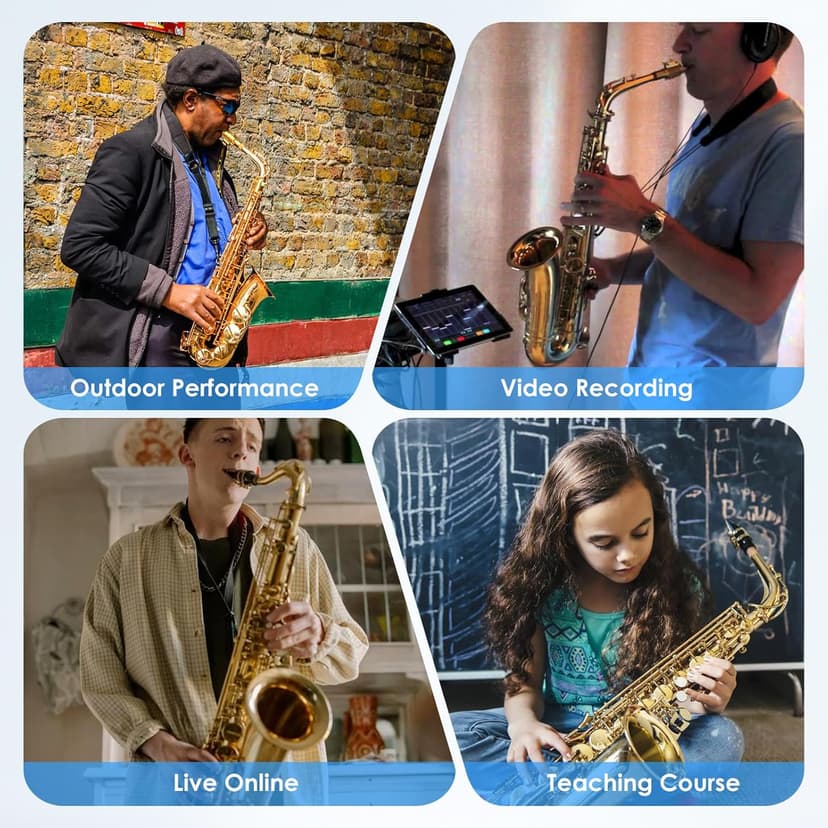 Wireless Saxophone Microphone System for Instruments: UHF Rechargeable Instruments Microphone Receiver and Transmitter - 160ft Range. Plug and Play - Clip-on Mics Suitable for Sax Trumpet, Trombone