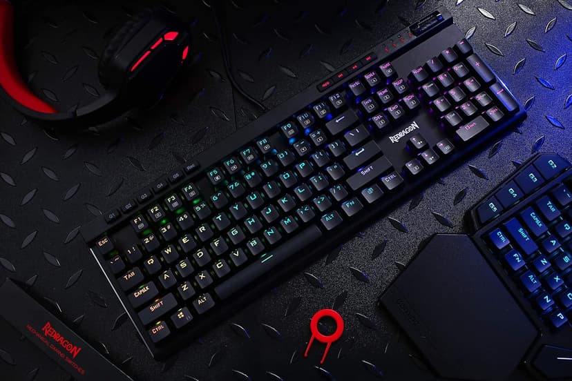 Redragon K580 VATA RGB LED Backlit Mechanical Gaming Keyboard with Macro Keys & Dedicated Media Controls, Hot-Swappable Socket, Onboard Macro Recording (Blue Switches)