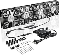 GDSTIME 4x120mm Powerful Computer Fans with AC Powered 100V 240V Variable Speed Controller DIY Cooling Ventilation Exhaust Projects for GPU Mining Rig Receiver TVs Network Rack Window Greenhouse Sheds