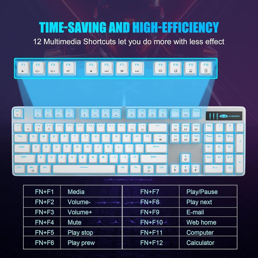 MageGee Mechanical Gaming Keyboard, Wired USB Adjustable Backlight Keyboard, New Mechanical Storm 100% Anti-ghosting Keyboard with Blue Switches for Windows PC/MAC Games (White)