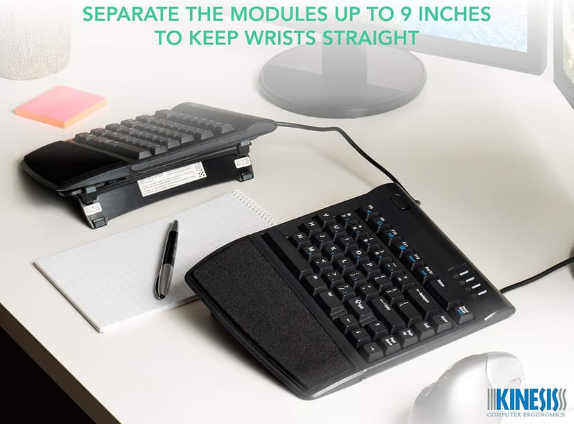 KINESIS Freestyle2 USB-A Ergonomic Keyboard w/ VIP3 Lifters for PC (9" Separation) (KB820PB-US)