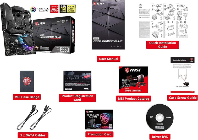 MSI MPG B550 GAMING PLUS Gaming Motherboard (AMD AM4, DDR4, PCIe 4.0, SATA 6Gb/s, M.2, USB 3.2 Gen 2, HDMI/DP, ATX)