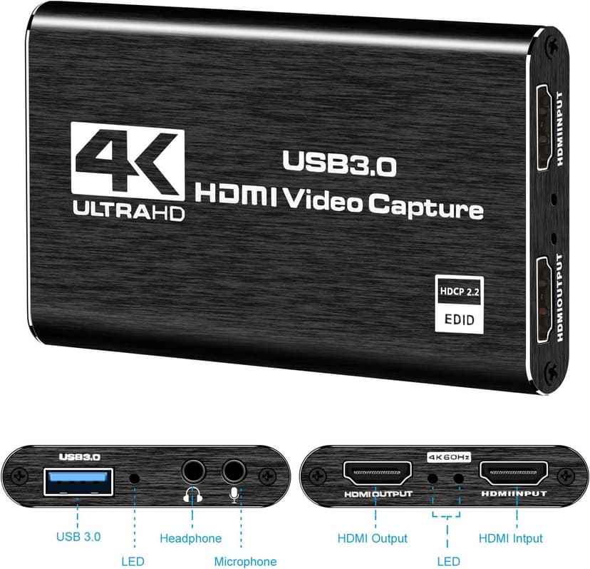Capture Card Nintendo Switch, 4K HDMI Video Capture Card, 1080P 60FPS, HDMI to USB 3.0 Capture Card for Streaming Work with Camera/Xbox/PS4/PS5/PC/OBS