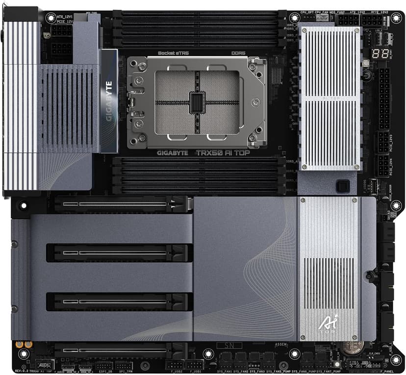 GIGABYTE TRX50 AI TOP sTR5 AMD TRX50 EATX Motherboard - DDR5, PCIe 5.0 M.2, PCIe 5.0, USB4 Type-C, Wi-Fi 7, Marvell 10GbE