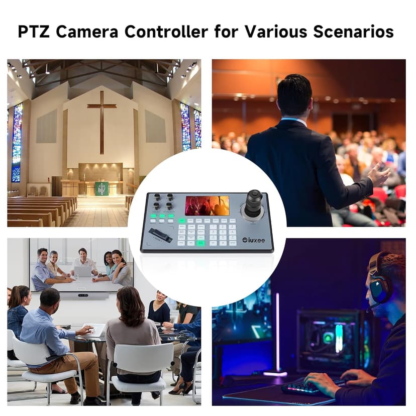 iuZee PTZ Camera Controller 4D Joystick PoE IP PTZ Keyboard Controller 5" LCD Screen Preview for Live Streaming Meeting Church Education, Support VISCA PELCO-P PELCO-D RS422 RS485 RS232 RJ45