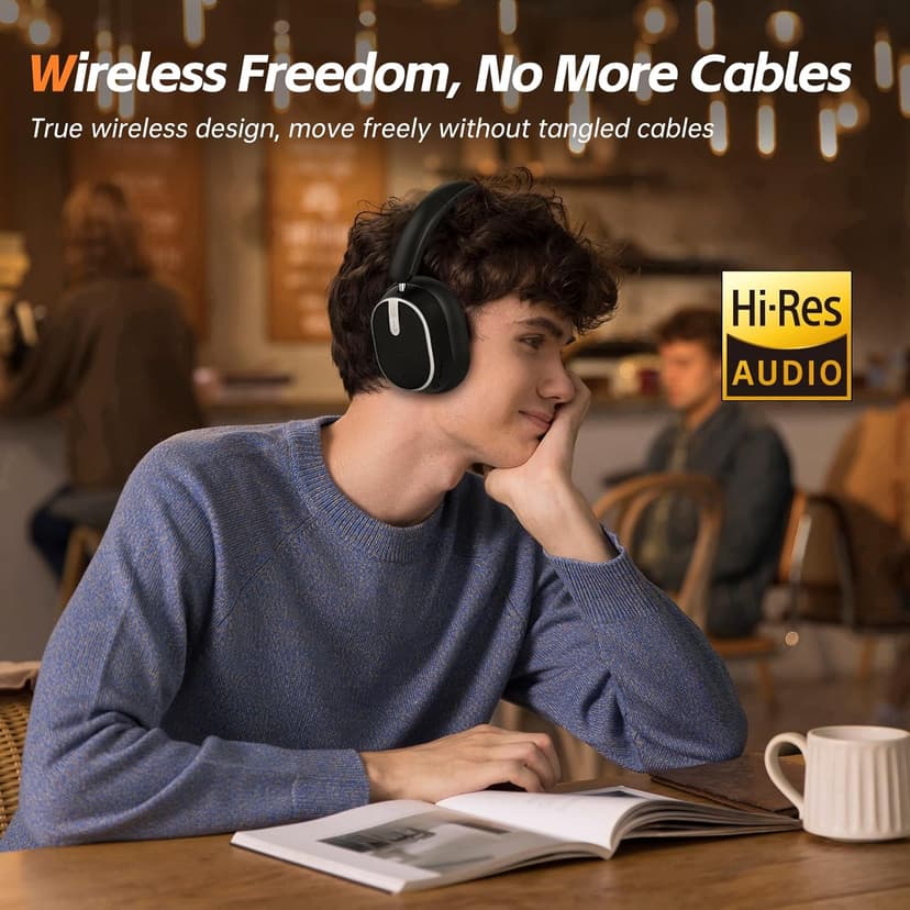 Hybrid Active Noise Cancelling Headphones, Wireless Over Ear Bluetooth Headphones, Foldable Wireless Headset, 60H Playtime, Hi-Res Audio, Deep Bass, Memory Foam Ear Cups, Perfect for Travel & Office