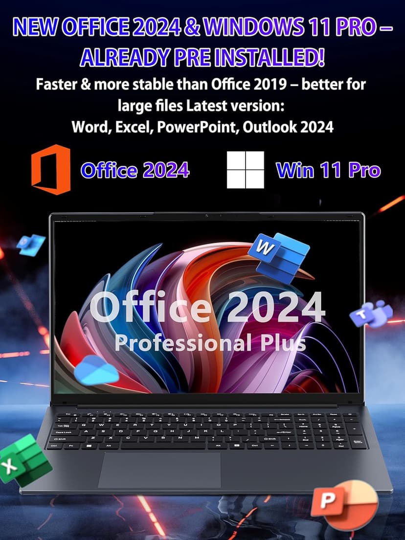 【Office 2024 / Win11 Pro】 17.3-inch Laptop, in tel N150 CPU(Up to 3.6GHz) 16GB RAM 512 GB NVMe SSD,FHD IPS Display, Backlit Keyboard, 6000mAh Battery, HDMI, USB 3.0, Type-C, Wi-Fi (16G+512GB)