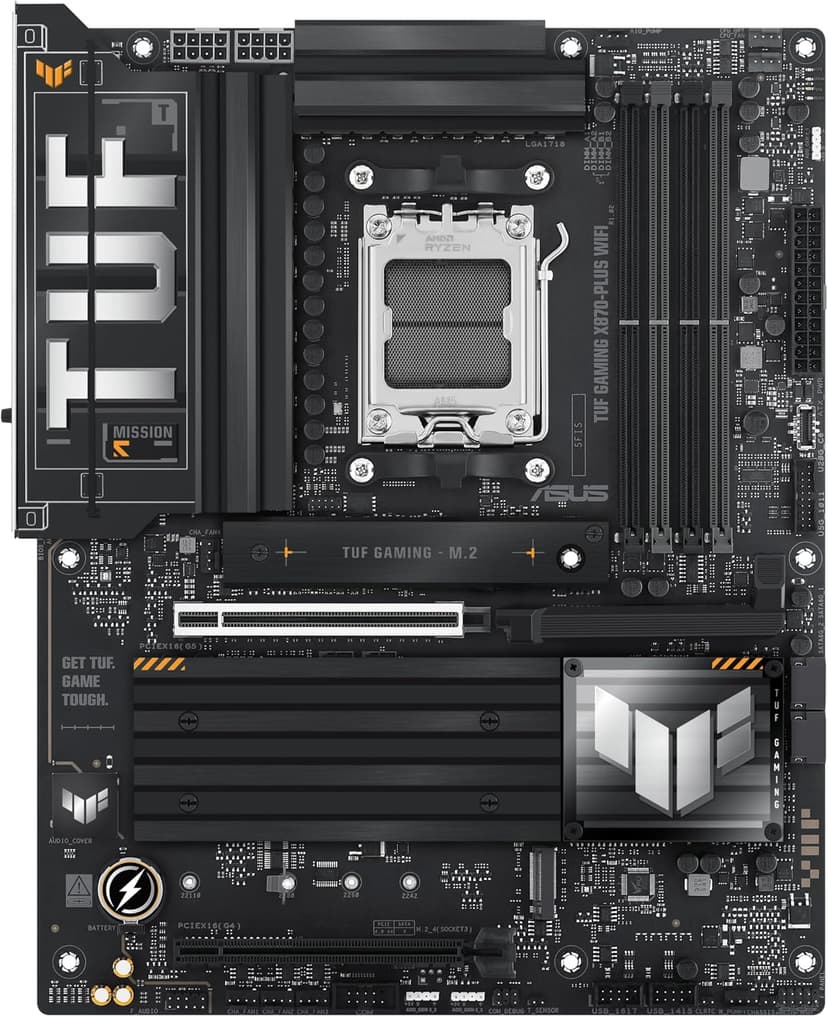 ASUS TUF Gaming X870-PLUS WiFi AMD AM5 X870 ATX Motherboard, 16+2+1, 80A SPS Power Stages, DDR5, PCIe 5.0 Ready, Four M.2 Slots, Wi-Fi 7, 2.5Gb LAN, HDMI, USB4® 40Gbps, SATA 6 Gbps, USB 20Gbps Type-C
