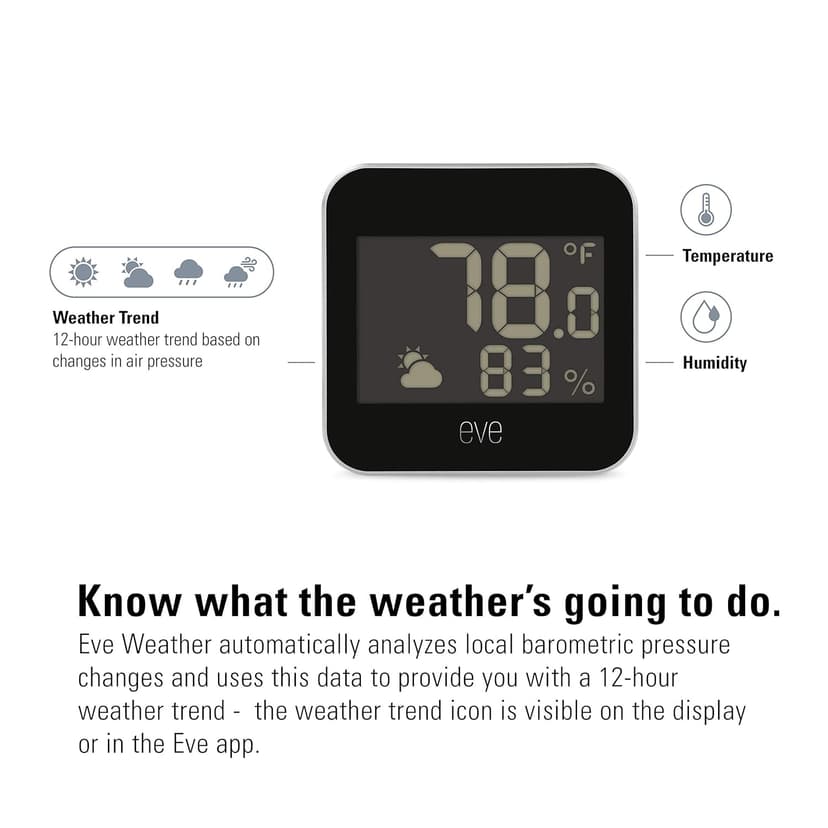 Eve Weather - Apple HomeKit Smart Home, Connected Outdoor Weather Station for Tracking Temperature, Humidity & Barometric Pressure, Precision Sensors, Wireless, Bluetooth and Thread