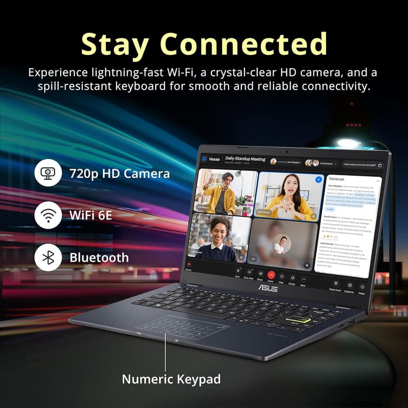 ASUS 14" FHD Laptop, Intel Celeron N4500 Processor, 4GB RAM, 224GB Storage(64GB eMMC+160GB Docking Station Set), Intel Iris Xe Graphics, 720P Camera, Bluetooth, Win 11 S, Quiet Blue