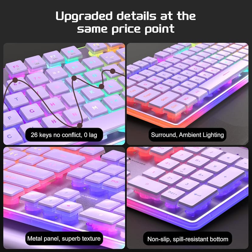Camiysn Gaming Keyboard and Mouse, Purple 104 Keys RGB and 6 Speed RGB Mouse Combo, Pudding Keycaps Silent Computer Keyboard for Computer/PC/Laptop/Mac/Windows/Office
