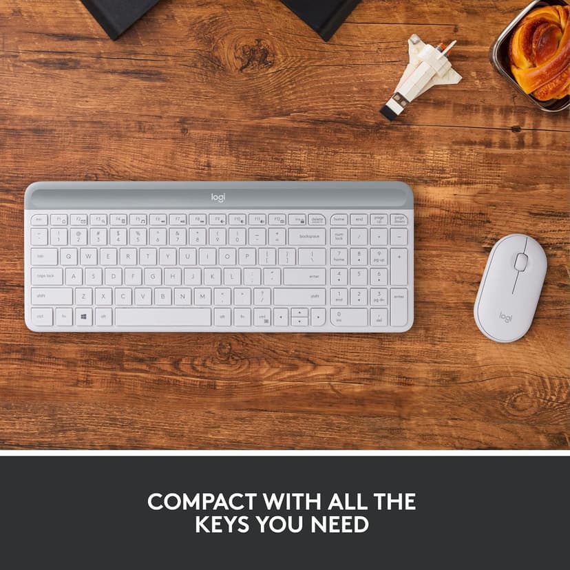 Logitech MK470 Slim Wireless Keyboard and Mouse Combo - Modern Compact Layout, Ultra Quiet, 2.4 GHz USB Receiver, Plug n' Play Connectivity, Compatible with Windows - Off White