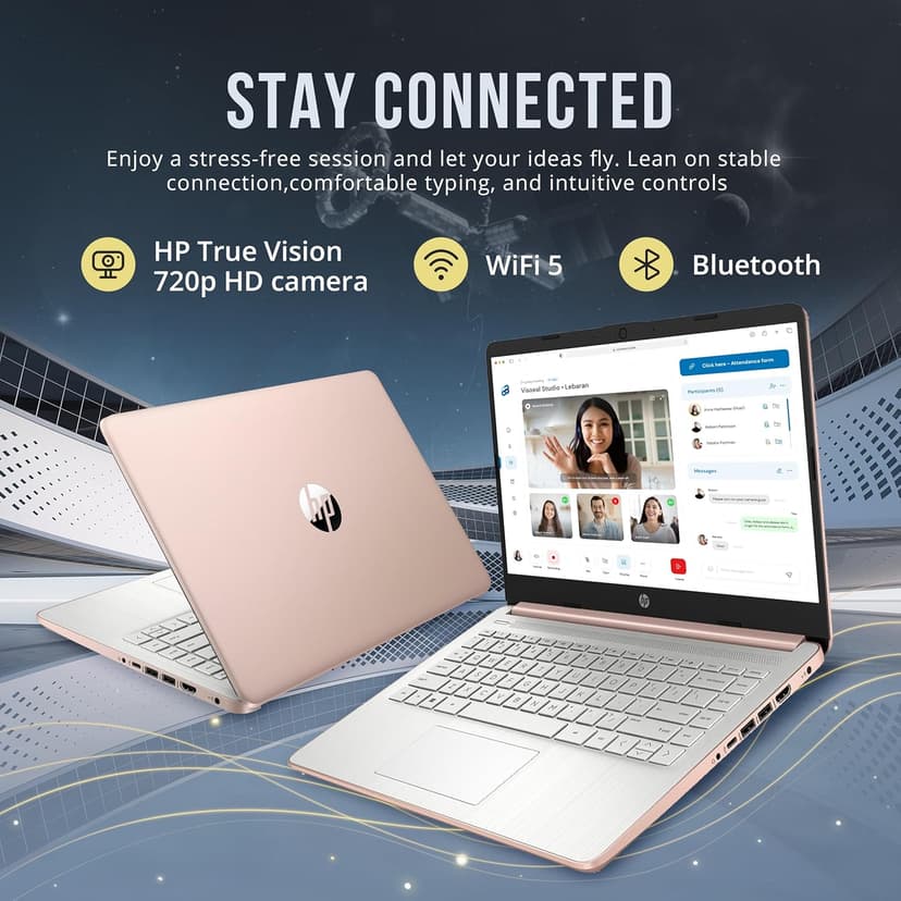 HP Stream 14" HD BrightView Laptop, Intel Celeron N4120, 16GB RAM, 416GB Storage (128GB eMMC + 288GB Docking Station Set), Intel UHD Graphics, 720p Camera, Wi-Fi, 1 Year Office 365, Win 11 S, Gold