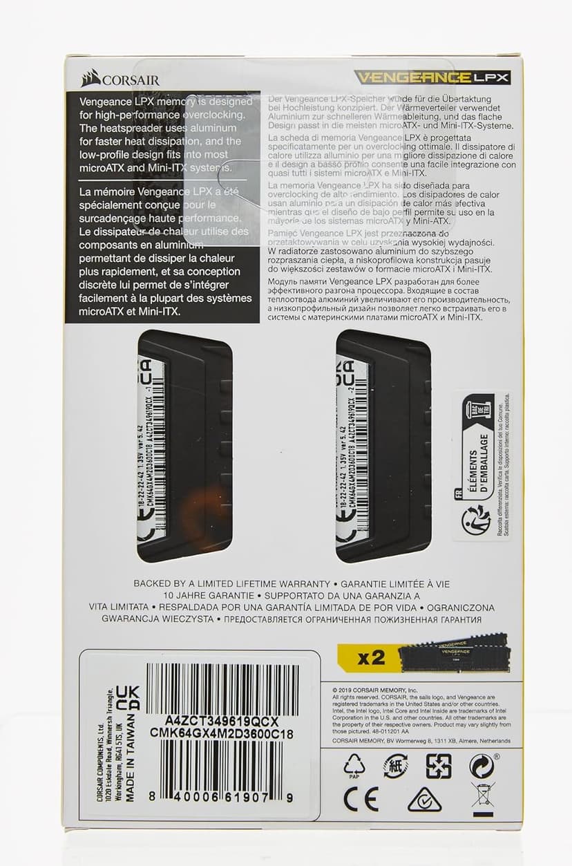 CORSAIR VENGEANCE LPX DDR4 RAM 64GB (2x32GB) 3600MHz CL18-22-22-42 1.35V Intel AMD Desktop Computer Memory - Black (CMK64GX4M2D3600C18)