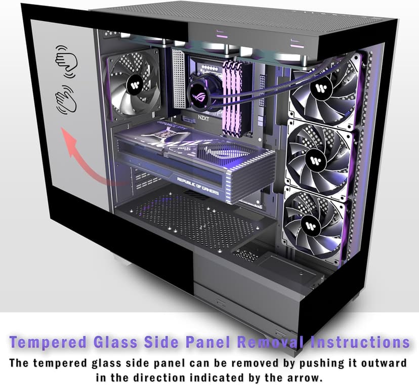 KEDIERS PC CASE ATX 4 Fans Pre-Installed, Type-C Mid Tower Computer Case with Full-View Dual Tempered Glass, Gaming PC Case,Black,P4