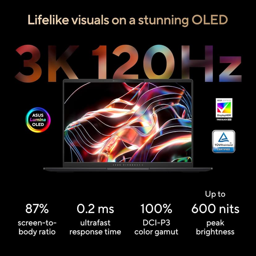 ASUS Vivobook S 14 OLED Slim Laptop, AMD Ryzen AI 9 365(10 Cores), 24GB, 512GB SSD, Customizable RGB Keyboard, Neutral Black, M5406WA-DS76