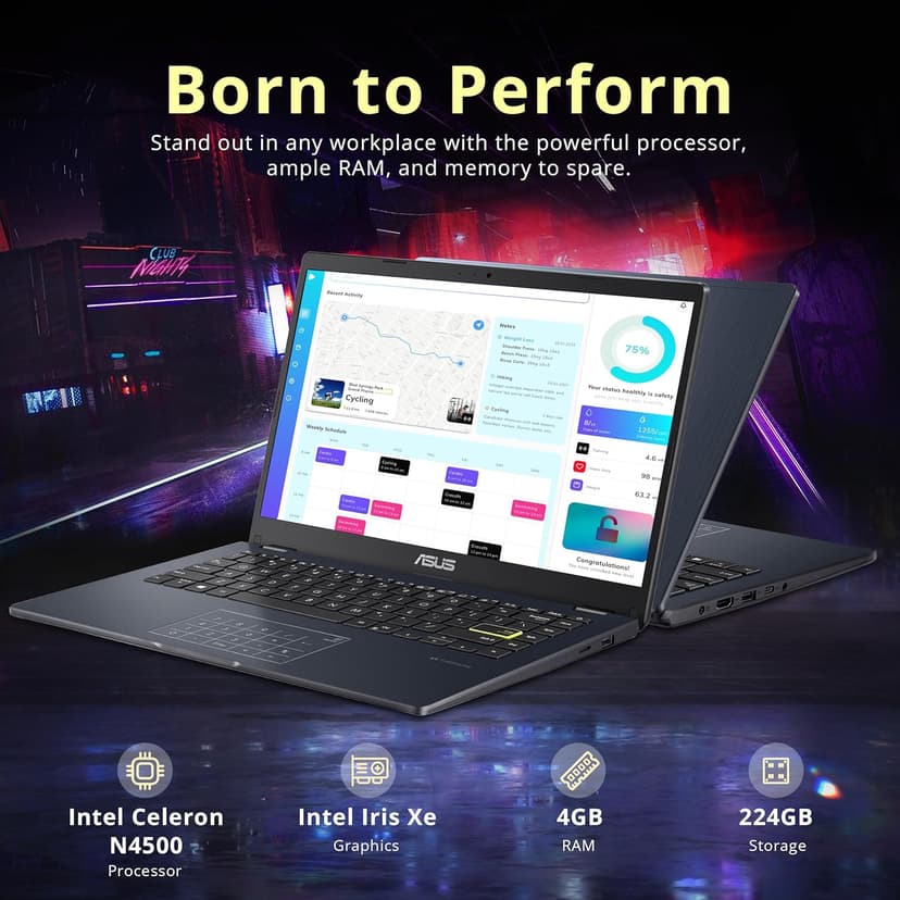 ASUS 14" FHD Laptop, Intel Celeron N4500 Processor, 4GB RAM, 224GB Storage(64GB eMMC+160GB Docking Station Set), Intel Iris Xe Graphics, 720P Camera, Bluetooth, Win 11 S, Quiet Blue