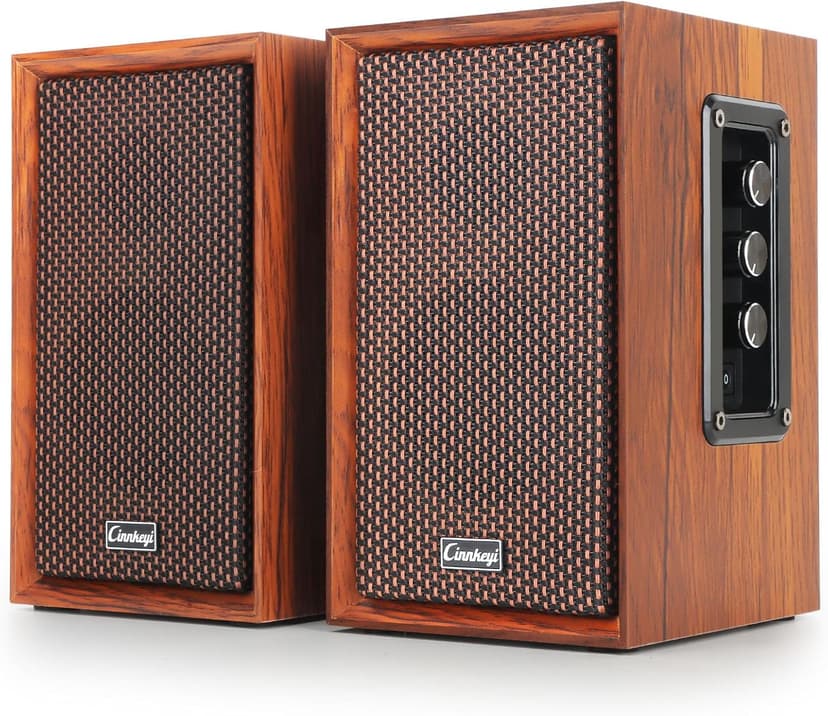 40W Computer Speakers,2.0 AC Powered Wooden PC Speakers with Strong Bass,7.28" X 2 AC Powered USB/Bluetooth Bookshelf Speakers with USB Input for DSP PC Speaker, Wooden Speaker for Laptop (C5201-US)