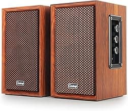 40W Computer Speakers,2.0 AC Powered Wooden PC Speakers with Strong Bass,7.28" X 2 AC Powered USB/Bluetooth Bookshelf Speakers with USB Input for DSP PC Speaker, Wooden Speaker for Laptop (C5201-US)