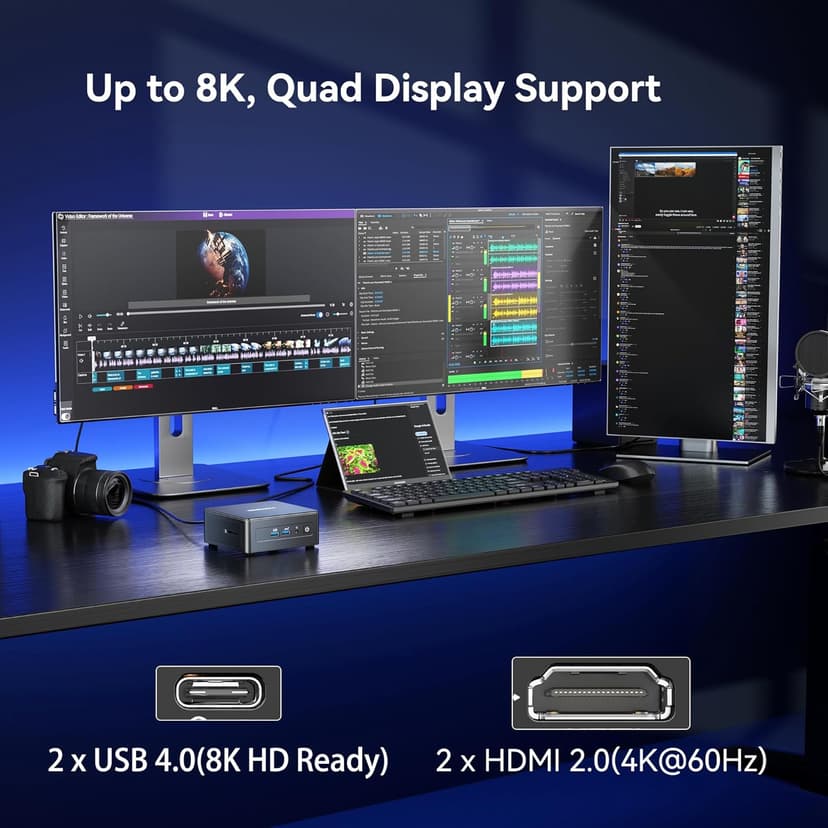 GEEKOM IT15 AI Mini PC, The Most Powerful 15th Gen Intel Ultra 9 285H, 32GB DDR5 2TB NVMe SSD,Intel Arc140T GPU/WiFi7 3D Antennas/8K Quad Display/PD4.0/SD Slot Video Editing, Programming, Office