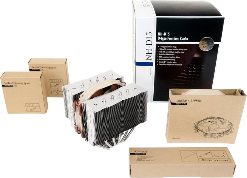 Noctua NH-D15, Premium CPU Cooler with 2X NF-A15 PWM 140mm Fans (Brown)