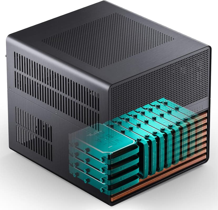 JONSBO N5 NAS Pc Case, E-ATX,12HDD+4SSD Drive Bay GPU HP Host, Supports Max. 4 GPU,E-A.TX(330mm) MB/ATX PSU Supports, with 3 Fans Built-in, 8 Slots PCI, Solid Wood Veneer Computer Case,Home Server