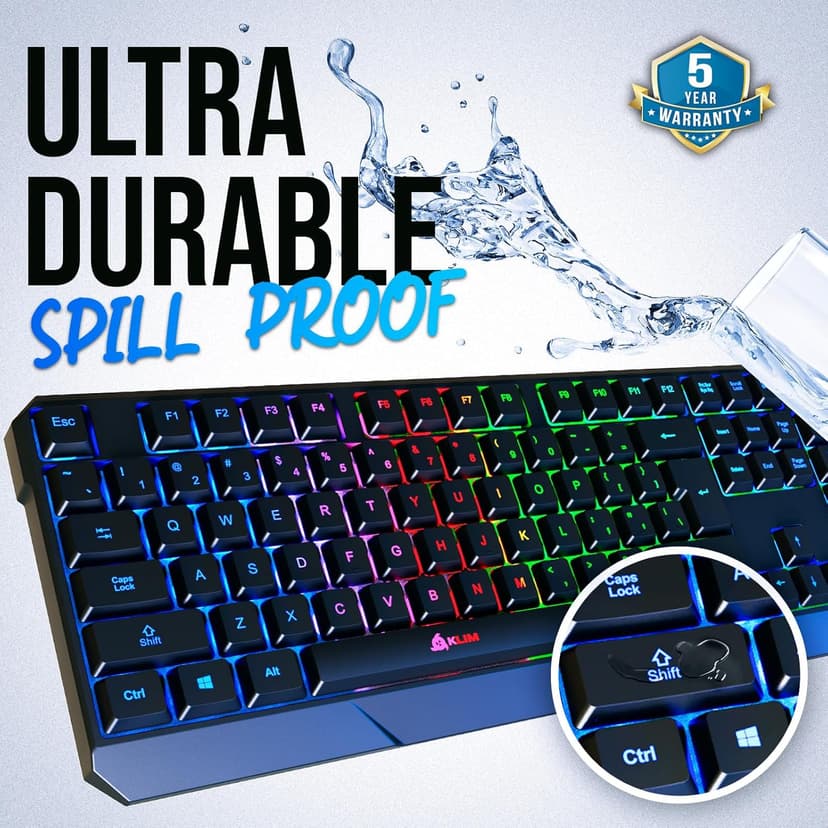 KLIM Chroma Gaming Keyboard Wired USB - New - Durable Ergonomic Waterproof Silent Backlit - Ideal for Gaming and Office - Teclado Gamer - 2 ms Response Time - PC Laptop Mac PS4 PS5 - Black