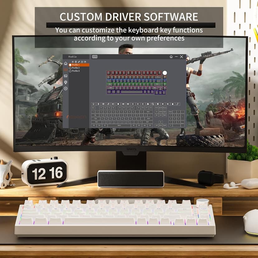 Newmen GM326 75% Percent Mechanical Keyboard,Wired Mini Backlit Hot Swappable Gaming Mechanical Keyboard with Knob,82 Keys Anti-Ghosting Compact White Gaming Keyboards for PC Win Mac,Red Switch