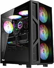 RUIX CV103 ATX Mid-Tower PC Case, Pre-Installed 4 x 120mm RGB Fans, RGB Color Lighting, Tempered Glass, USB 3.0, Gaming Computer Case, High-Airflow - Black