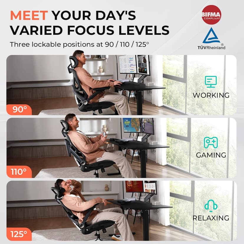 Ergonomic Mesh Office Chair, Adjustable Lumbar High Back Desk Chair 400lbs, 4D Flip-up Arms, 3-Level Tilt Backrest, 3D Headrest, PU Wheels, Swivel Rolling Computer Seating for Long Desk Work