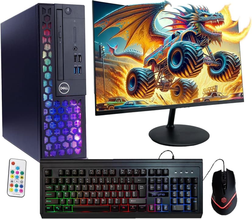 Dell 3060 RGB PC Computer | Windows 11 Pro | Ultra Fast Intel i5-8500 | 16GB DDR4 RAM + 5000GB SSD | New 24" Monitor | 5G WiFi + BT (Renewed)