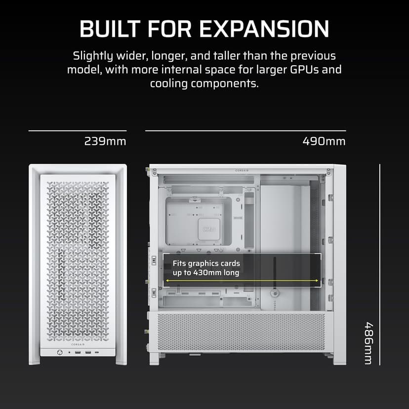 CORSAIR 4000D Frame Modular Mid-Tower ATX PC Case – High Airflow, InfiniRail Fan Mounting System, Dual 360mm Radiator Support, ASUS BTF, MSI Project Zero, Gigabyte Project Stealth – White