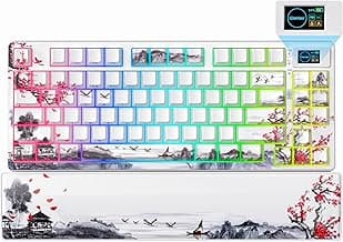 Womier 75% Keyboard with Color Multimedia Screen Wireless Gaming Mechanical Keyboard, Theme 3-Modes Hot Swappable Key Board w/Wrist Rest,SK80 PRO Gasket RGB Custom for Mac/Win,Red Plum