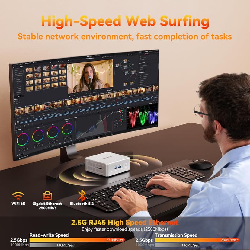 GEEKOM AE8 AI Mini PC, AMD Ryzen 9 8945HS Mini Computers(Up to 5.2GHz),32GB DDR5 RAM 1TB M.2 NVMe Gen4*4 SSD Windows 11 Pro Mini Desktop PC AMD Ryzen AI/Radeon 780M/Quad Display/8K/USB4/WIFI6E/BT5.2