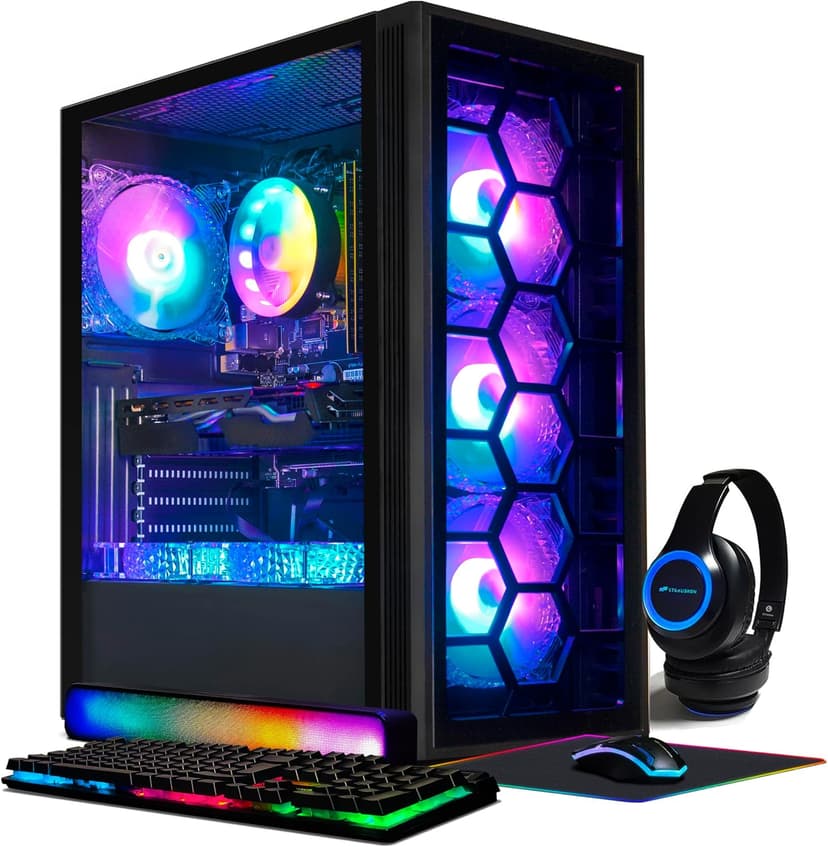 STGAubron Gaming PC Computer Desktop, Intel Core i7 up to 3.9G, GeForce RTX 2060 Super 8G, 32G Ram, 1TB SSD, WiFi, BT 5.0, RGB Fan x6, RGB BT Sound Bar & Headset Mic, Windows 10 Home