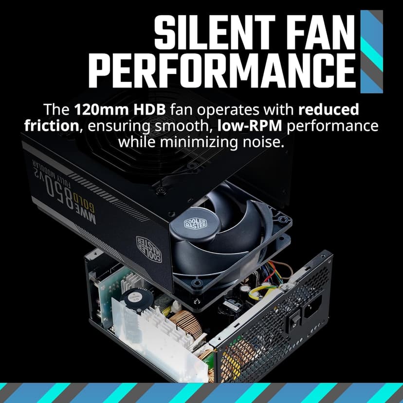 Cooler Master MWE Gold 850 V2 Full Modular, 850W, 80+ Gold Efficiency, 2 EPS Connectors, 120mm HDB Fan, Semi-fanless Operation, 5 Year Warranty