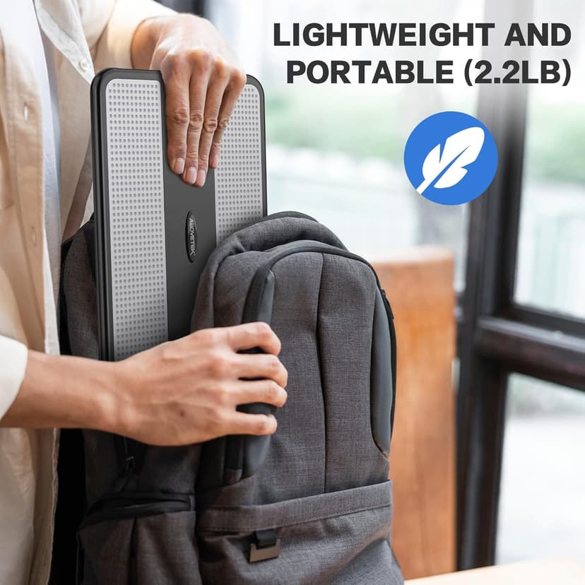 AboveTEK Portable Laptop Lap Desk w/ Retractable Left/Right Mouse Pad Tray, Non-Slip Heat Shield Tablet Notebook Computer Stand Table w/ Sturdy Stable Work Surface for Bed Sofa Couch or Travel