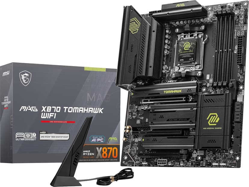msi MAG X870 Tomahawk WiFi Gaming Motherboard (AMD Ryzen 9000/8000/7000 Series Processors, AM5, DDR5, PCIe 5.0, M.2 Gen5, SATA 6Gb/s, USB 40Gbps, HDMI/DP, Wi-Fi 7, Bluetooth 5.4, 5Gbps LAN, ATX)