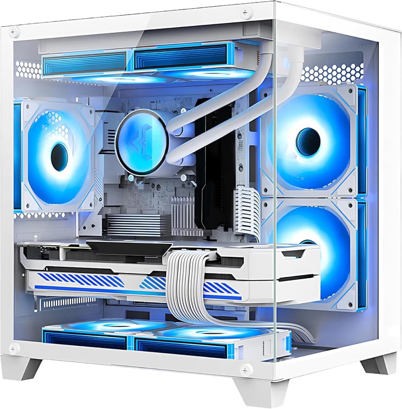 Panorama Gaming PC Desktop - AMD Ryzen 5 5600GT 3.6GHz, RTX 4060 8GB, 16GB DDR4 RAM 3200, 1TB M.2 PCIE SSD, 240mm AIO, 11AC Wi-Fi, Bluetooth, Windows 11 Pro 64-bit Desktop Computer, White