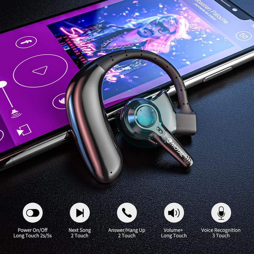Dual-Mic AI Noise Cancelling Bluetooth Headset for Cell Phones, 10 Days Standby 30Hrs HD Talktime Bluetooth Earpiece IPX6 Waterproof Ultralight for Driving/Truckers/Business, Black
