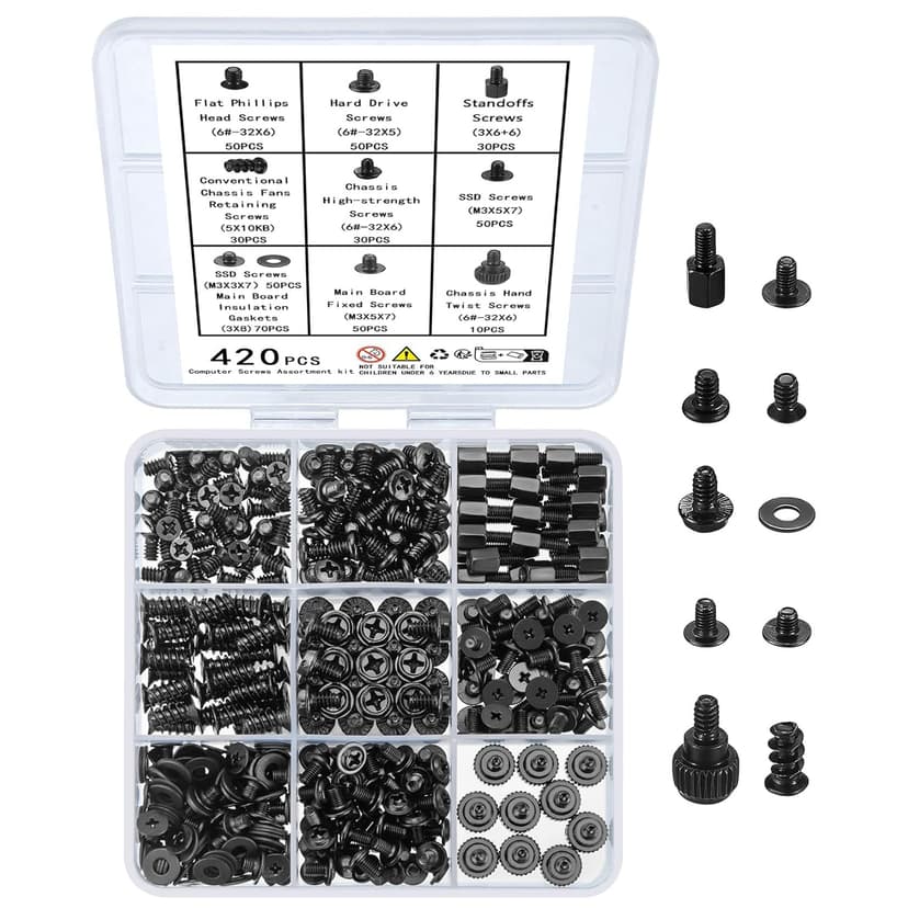 420pcs Computer Screws, Motherboard Standoffs Kit for Motherboard Laptop Computer Case PC Fan HDD SSD Hard Drive Computer Fan Replacement Screws