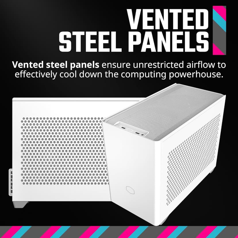 Cooler Master NR200 White Mini-ITX PC Case, 330mm Horizontal Triple-Slot Mount GPU, 240mm|280mm AIO, SFX PSU 130mm, Compatible RX 7900 XTX|4080 Super, Vented Panels, DIY